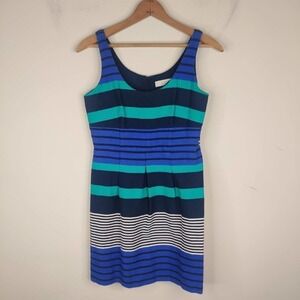 Ann Taylor Loft Dress Fit Flare Sleeveless Stripe Stretch